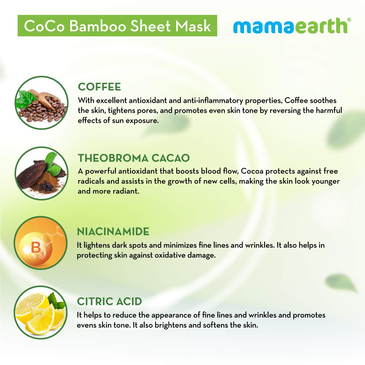 Mamaearth Rice Water Bamboo Sheet Mask 25 g + Niacinamide Bamboo Sheet Mask 25 g + CoCo Bamboo Sheet Mask 25 g