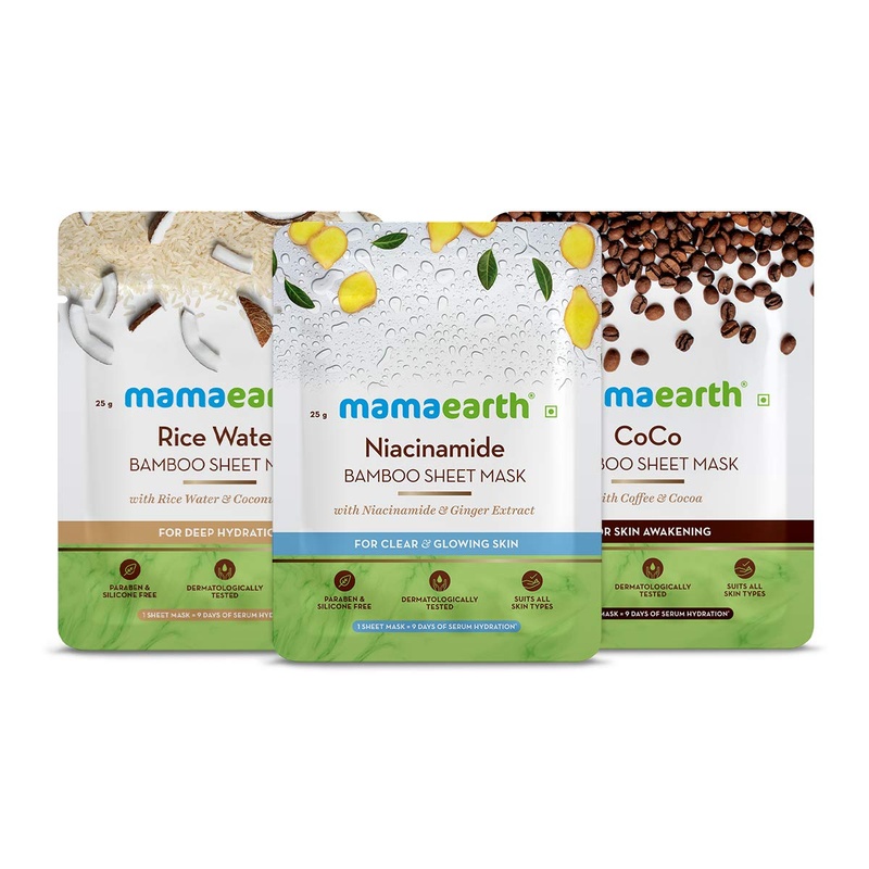 Mamaearth Rice Water Bamboo Sheet Mask 25 g + Niacinamide Bamboo Sheet Mask 25 g + CoCo Bamboo Sheet Mask 25 g