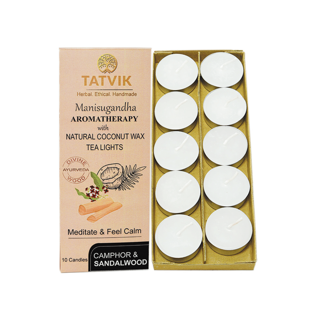 Tatvik Manisugandha Aromatherapy Tea Lights Camphor & Sandalwood ( Set Of 10)