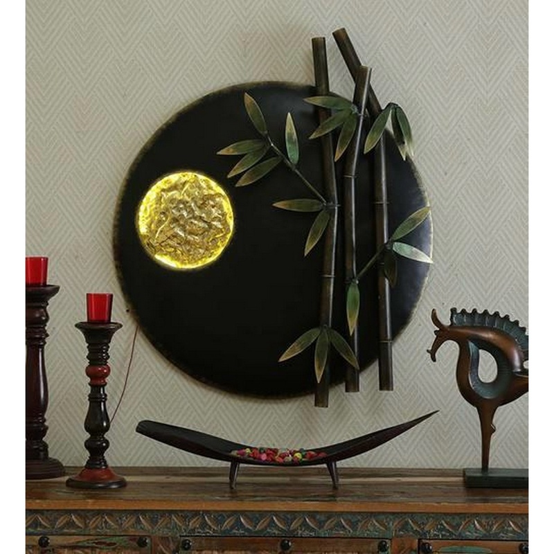 Moon and Bamboo Circular Artwork for Wall