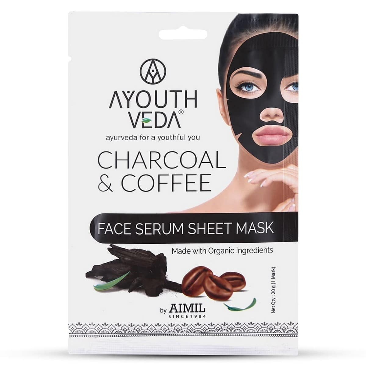 Ayouthveda Charcoal & Coffee Face Serum Sheet Mask With Coffee & Mint (20 gm)