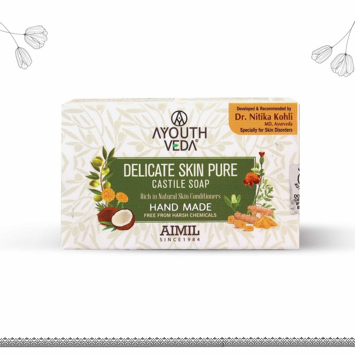 Ayouthveda Delicate Skin Pure Handmade Castile Soap With Neem & Tulsi (110 Gm)