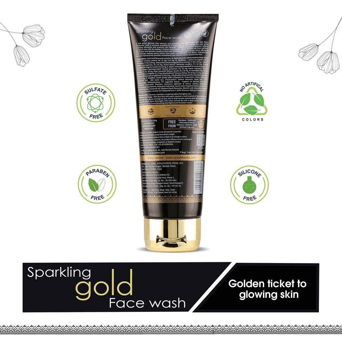 Ayouthveda Sparkling Gold Face Wash With 24k Gold & Saffron (100 Ml)