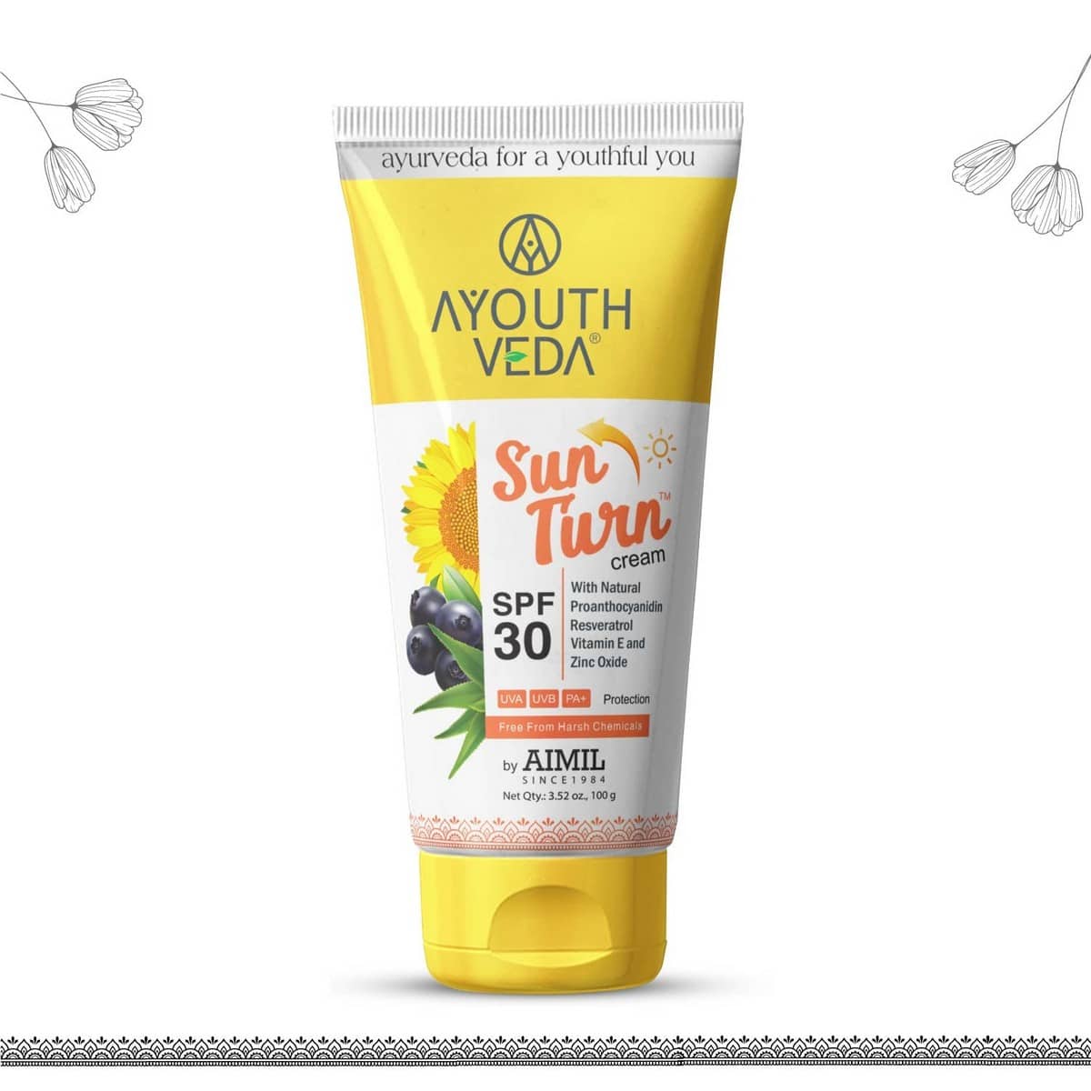 Ayouthveda Sun Turn SPF 30 Cream With UVA, UVB & PA+ ProtectionÂ (100 Gm)