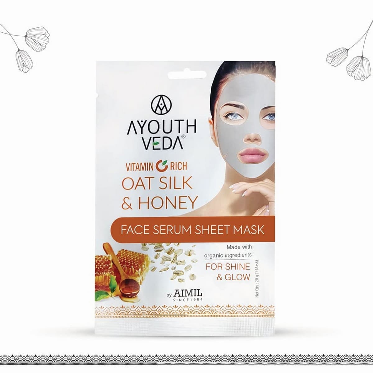 Ayouthveda Vitamin C Rich Oat Silk & Honey Face Serum Sheet Mask (20 Gm)