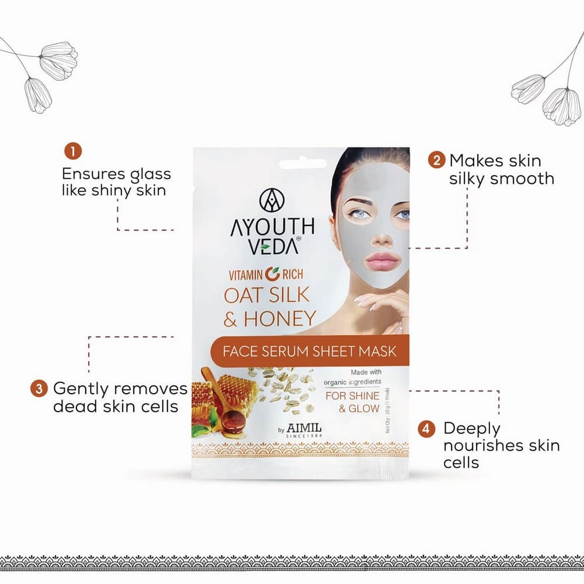 Ayouthveda Vitamin C Rich Oat Silk & Honey Face Serum Sheet Mask (20 Gm)