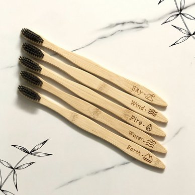 Bamboo Toothbrush with Soft Charcoal-activated Bristles (Set of 5)