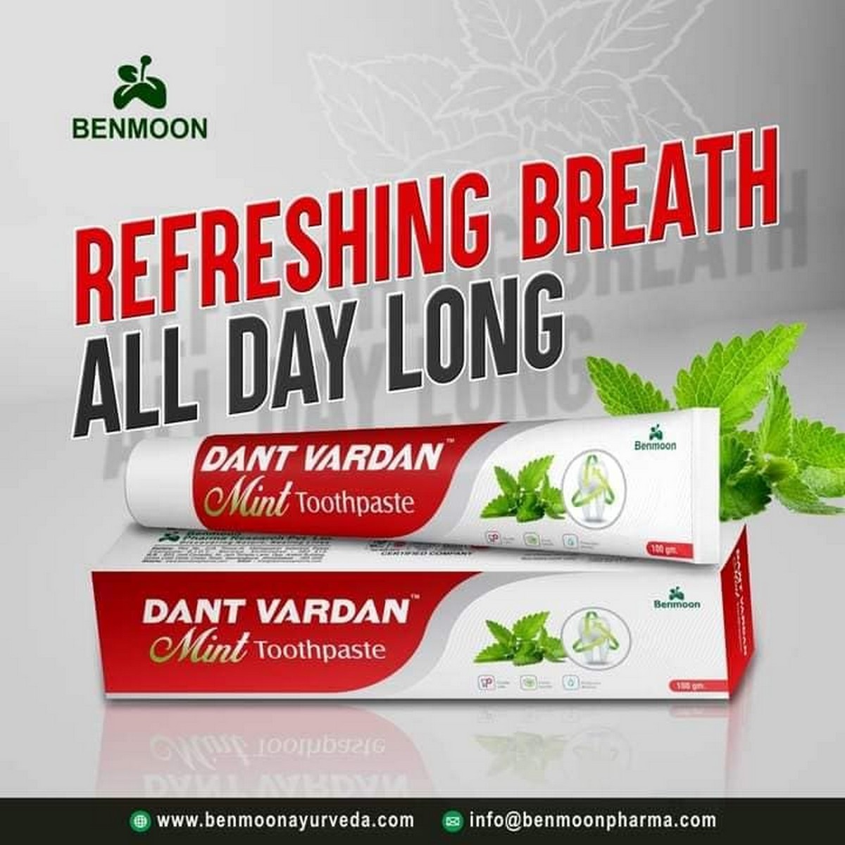 Benmoon Dant Vardan Mint Toothpaste For Refreshing Breath All Day Long (100 gm)