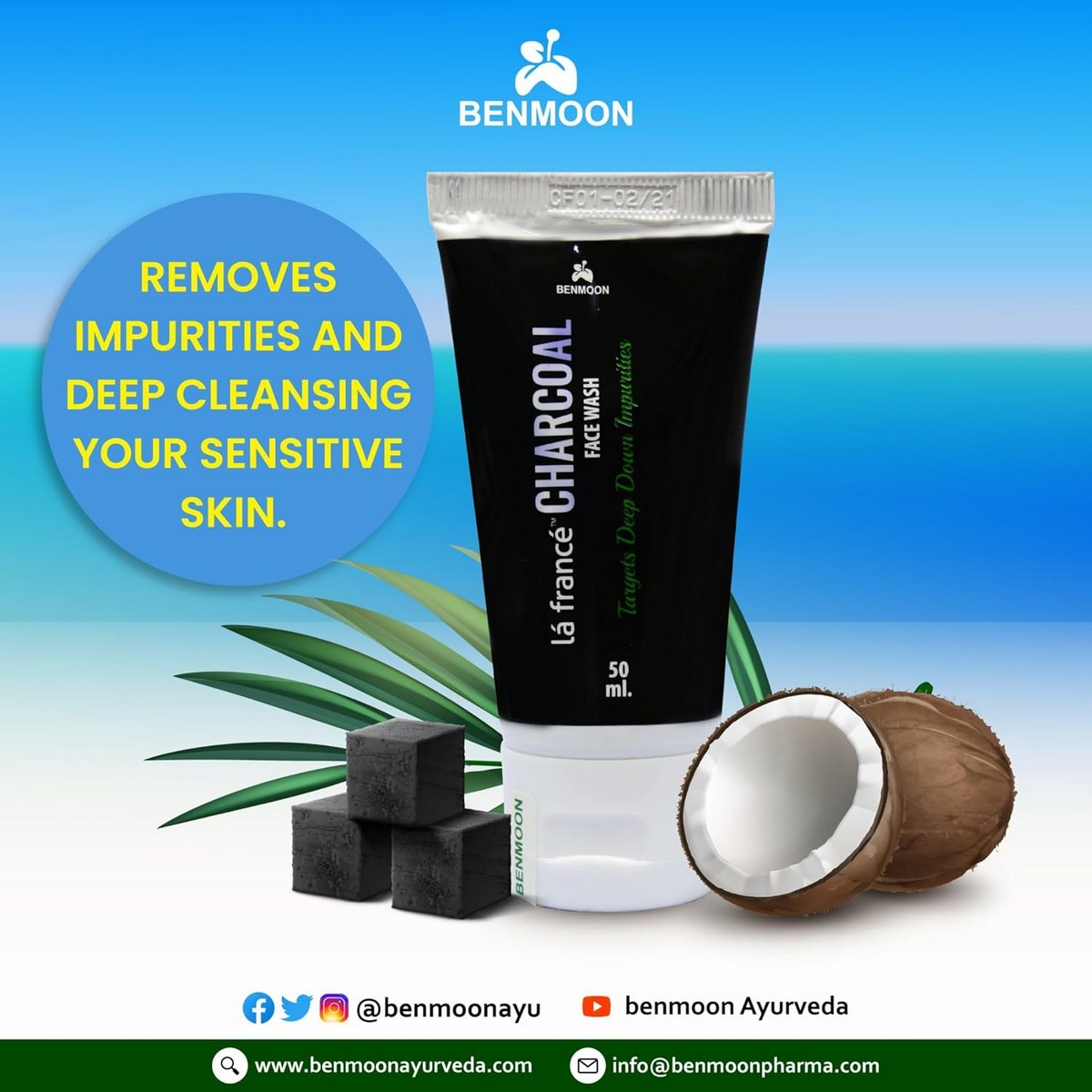 Benmoon La France Charcoal Face Wash - Ayurvedic (50 ml)