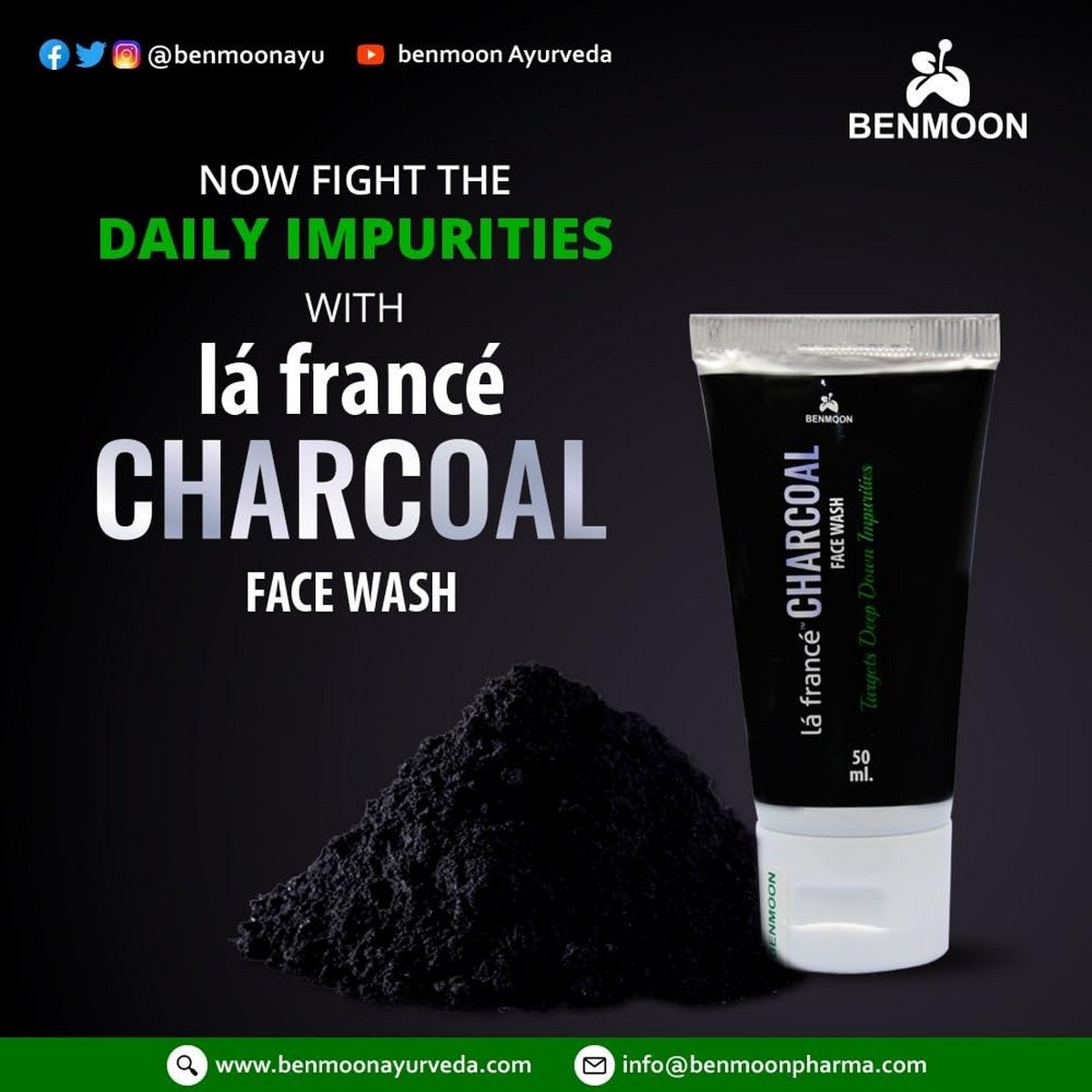 Benmoon La France Charcoal Face Wash - Ayurvedic (50 ml)