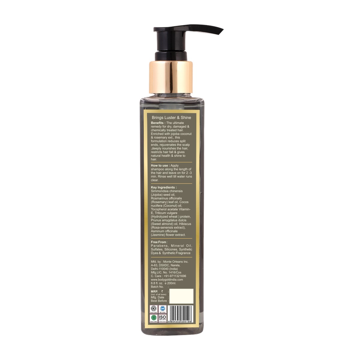 Body Gold Hair Shampoo - Jojoba Rosemary & Coconut (200 ml)