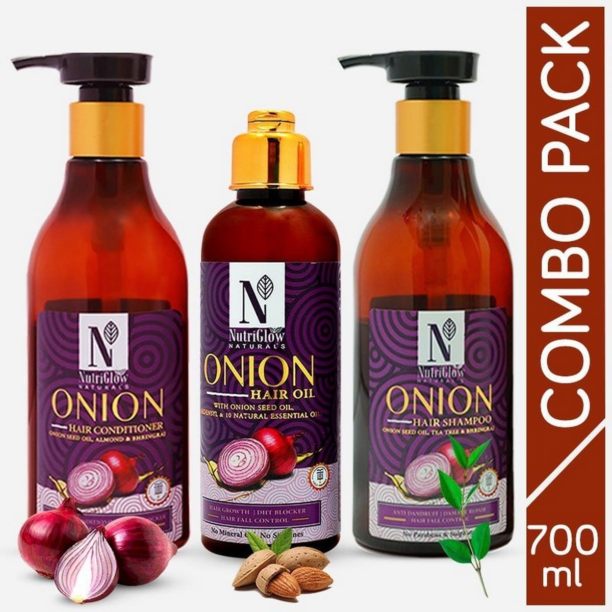 Nutriglow Onion Hair Oil (100 ml) + Onion Hair Shampoo (150 ml) + Onion Hair Conditioner (150 ml)