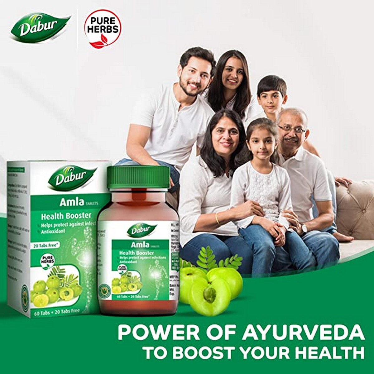 Dabur Pure Herbs Health Booster Amla Tablet (60 + 20 tablets Free)