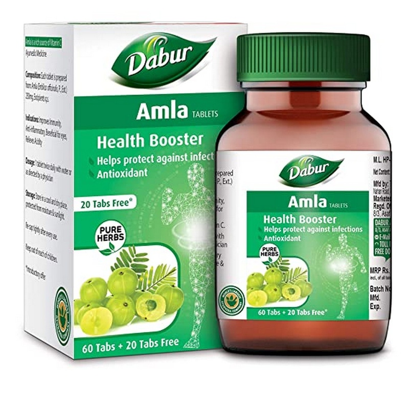 Dabur Pure Herbs Health Booster Amla Tablet (60 + 20 tablets Free)