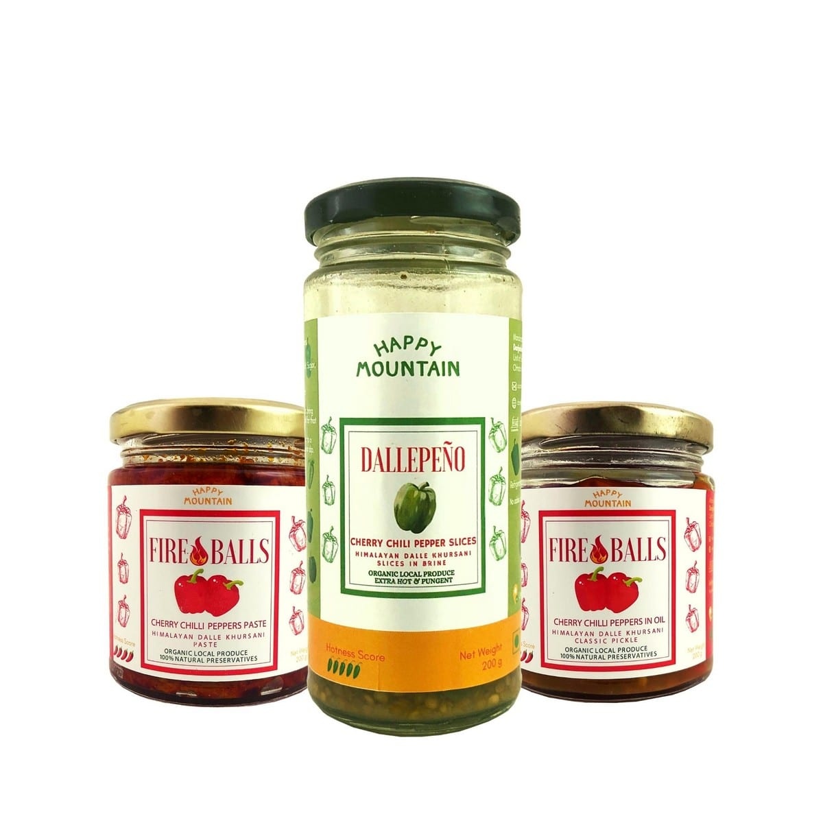 Happy Mountain Dalle Power Kit - (Chilli Paste + Chilli in Oil+ Chilli Slices in Brine) (3 x 200 grams)