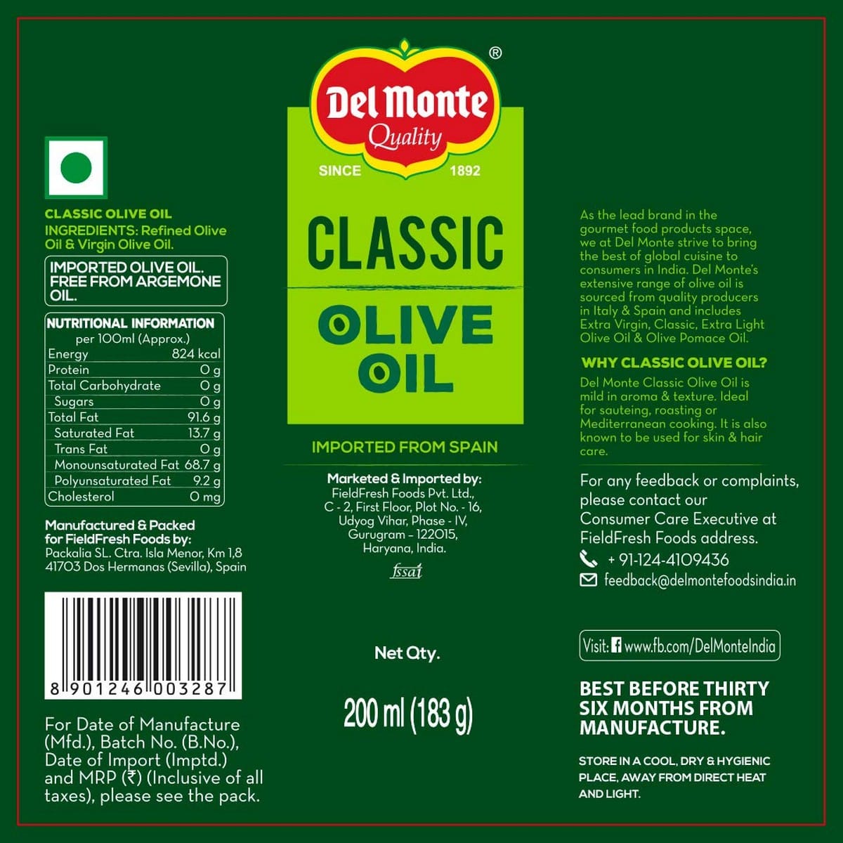 Del Monte Classic Olive Oil (200 ml)