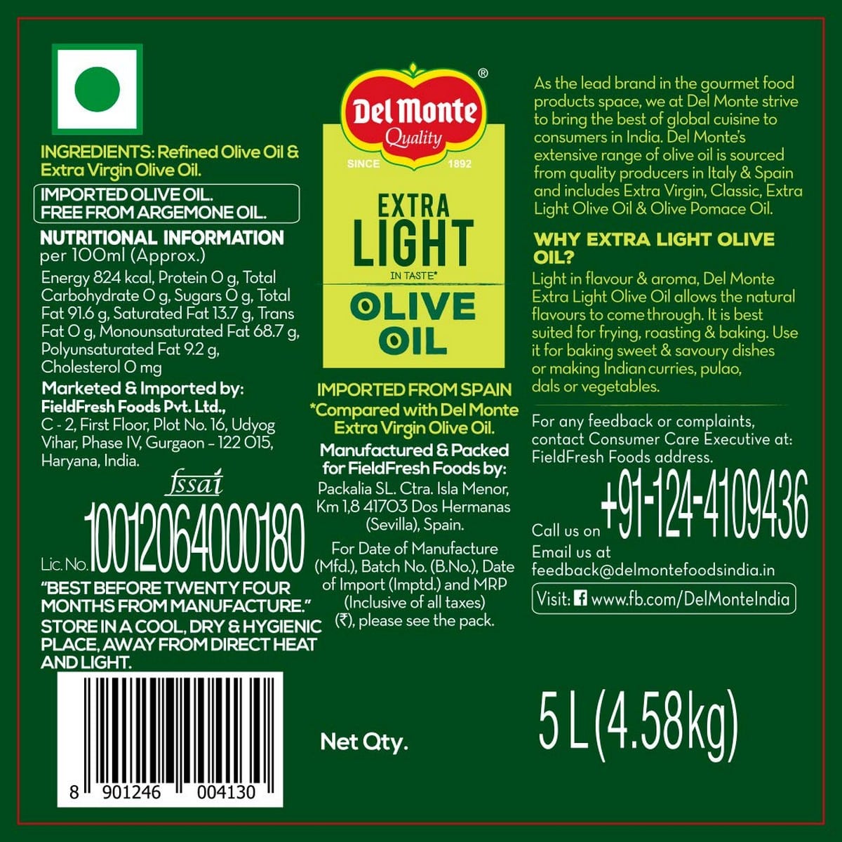 Del Monte Extra Light Olive Oil PET (5 lts)