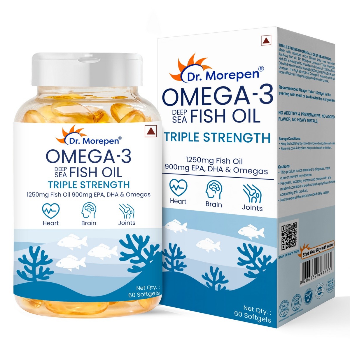 Dr. Morepen Omega-3 Deep Sea Fish Oil Triple Strength (60 Softgels)