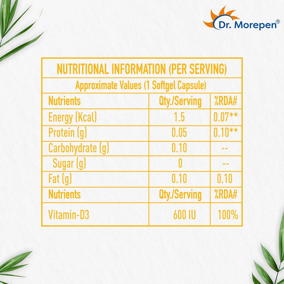 Dr. Morepen Vitamin D3 600 IU (60 Capsules)