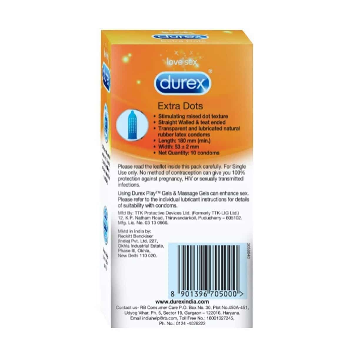Durex Extra Dotted Condoms For Men - 10 Count