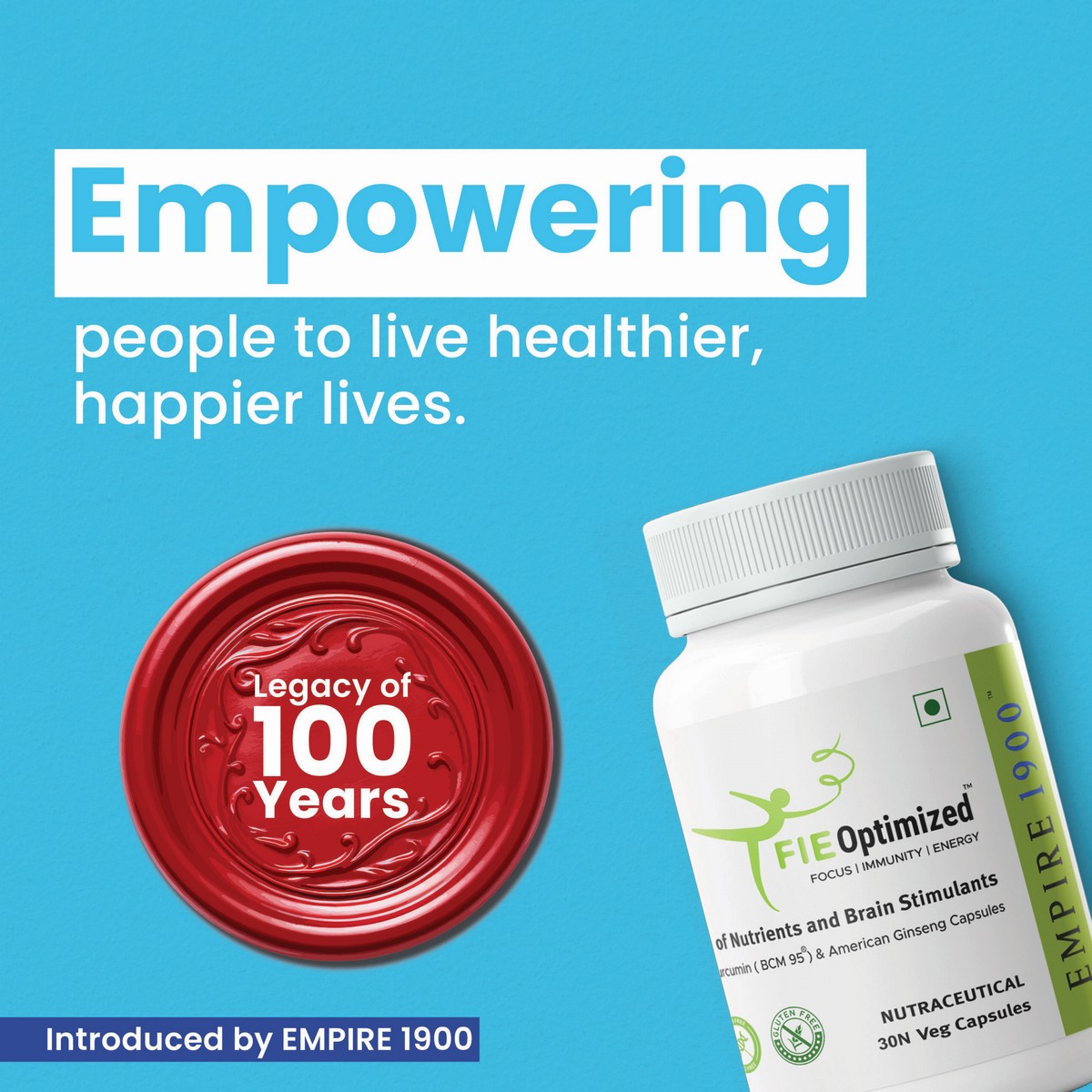 EMPIRE 1900 FIE Optimized Veg Capsules for Focus Immunity & Energy (30 Veg Capsules)