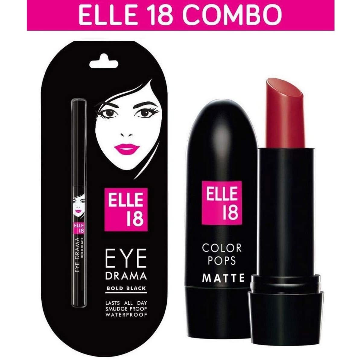 Elle 18 Combo Of Code Red & Eye Drama Kajal Matte Finish