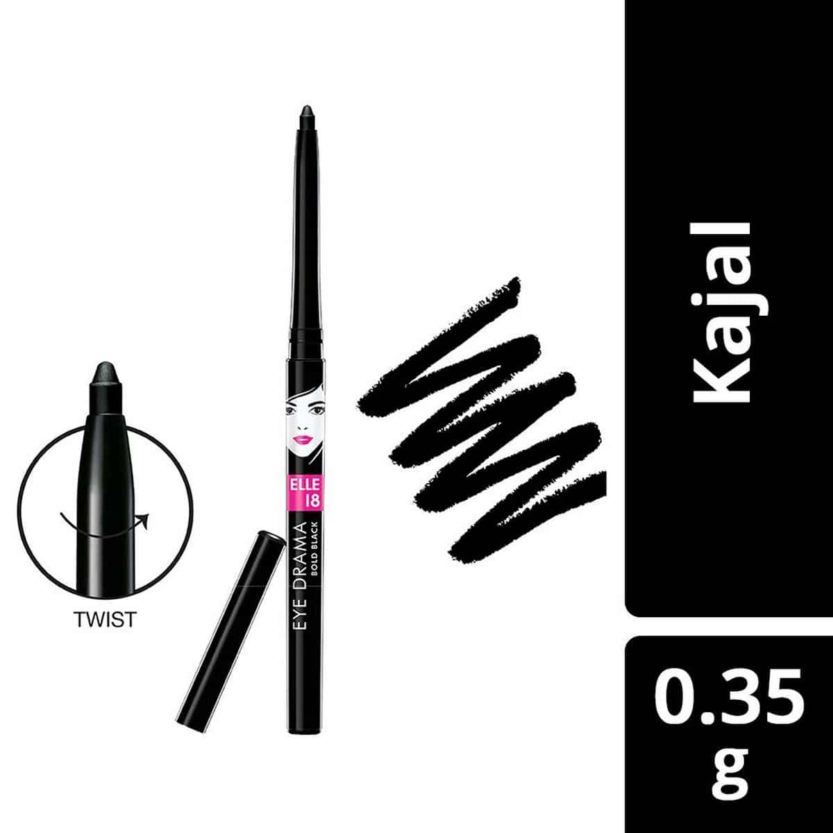 Elle 18 Eye Drama Kajal Bold Black (0.35g) & Lakme Insta Eye Liner Black Matte Finish (9ml)