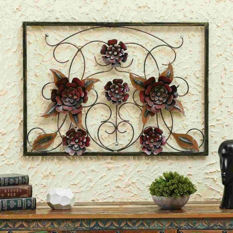 Metal Flower Decorative in Frame for Wall