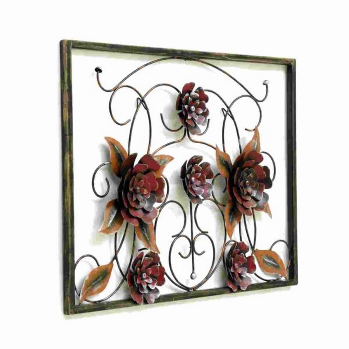 Metal Flower Decorative in Frame for Wall