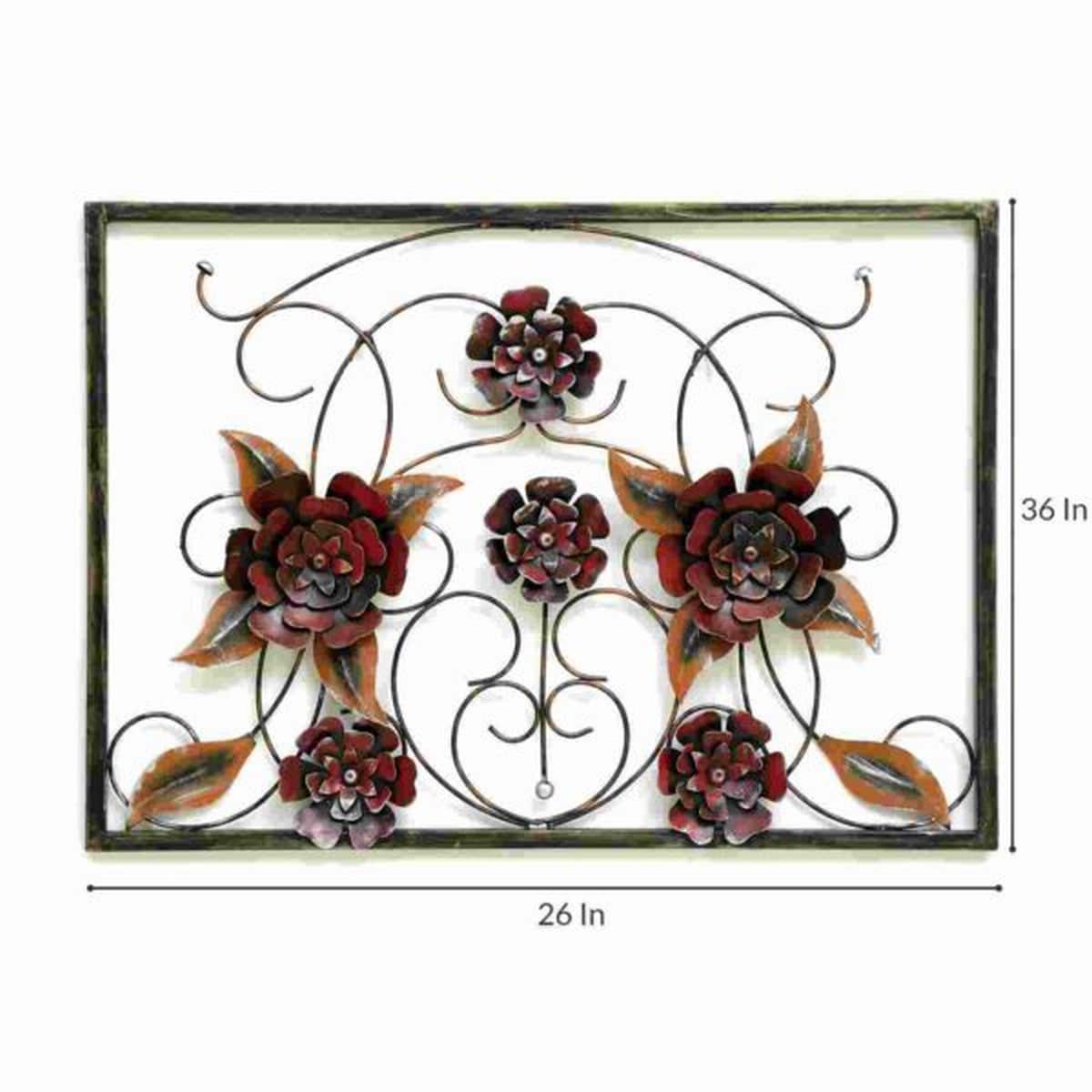 Metal Flower Decorative in Frame for Wall