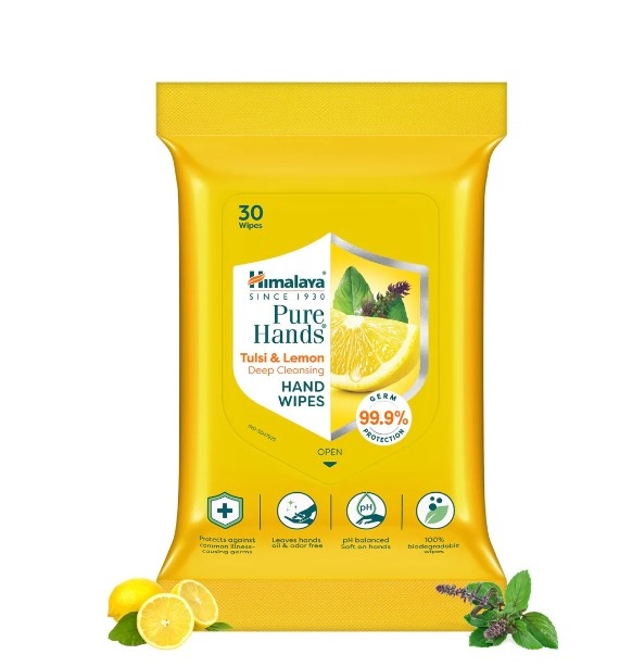 Himalaya Pure Hands Tulsi & Lemon Deep Cleansing Hand Wipes (30 wipes)