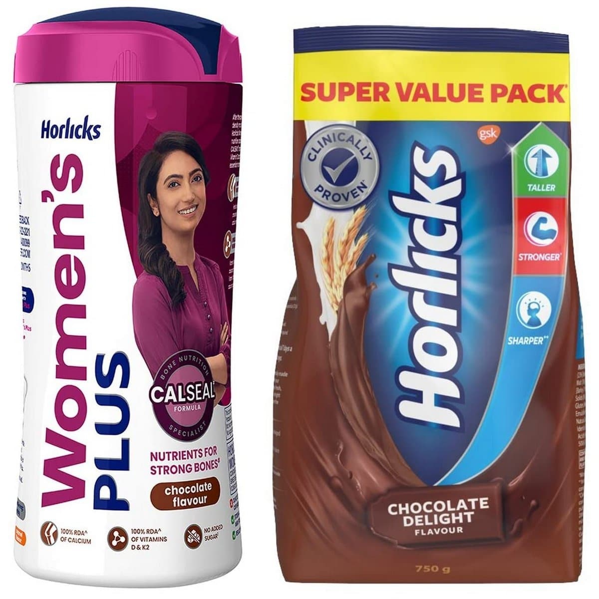 Horlicks Women's Plus Chocolate Jar (400 gm) Horlicks Health & Nutrition Drink - (750 gm) Refill Pack