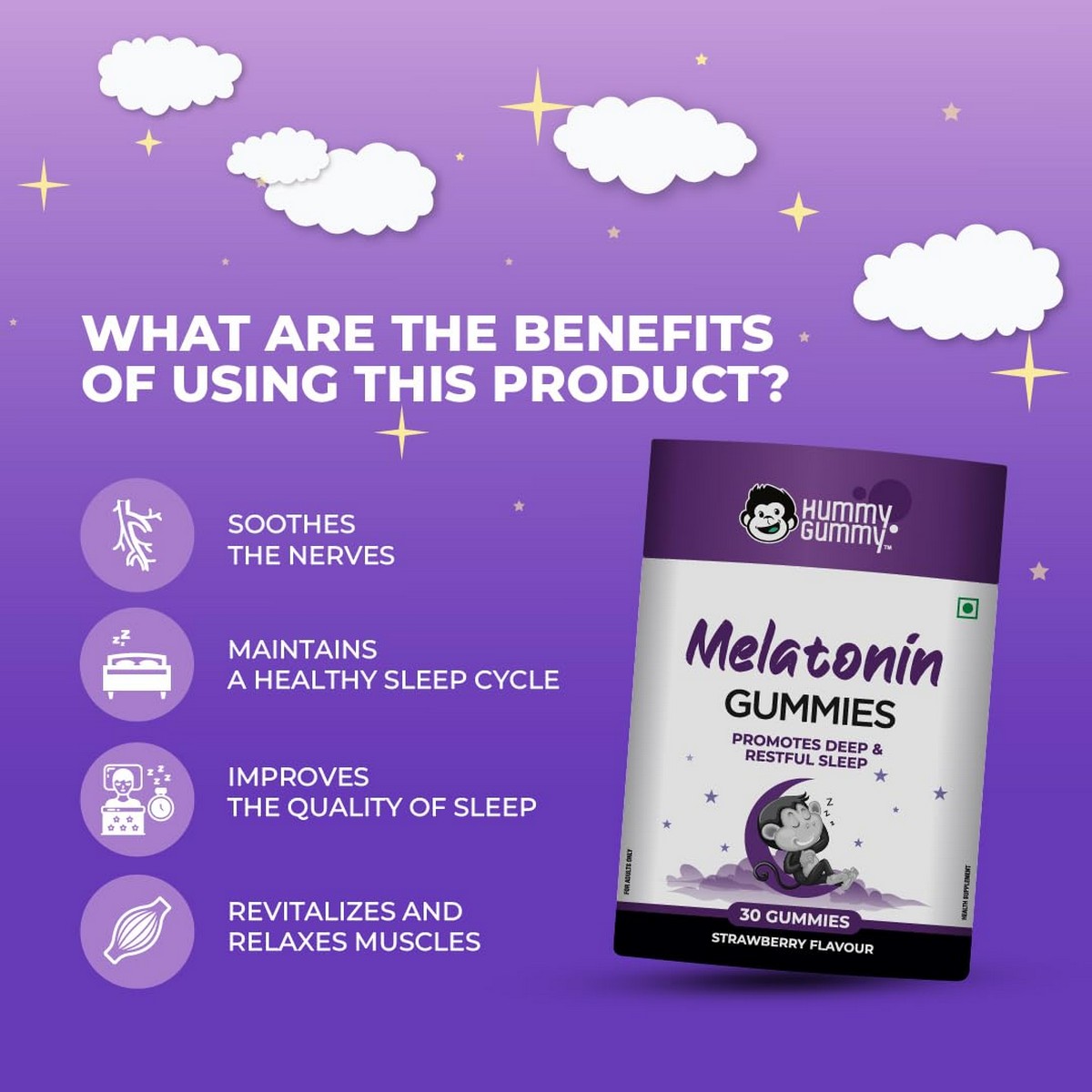 Hummy Gummy Melatonin Gummies for Sleep with Nerve Relaxation (30 Gummies)