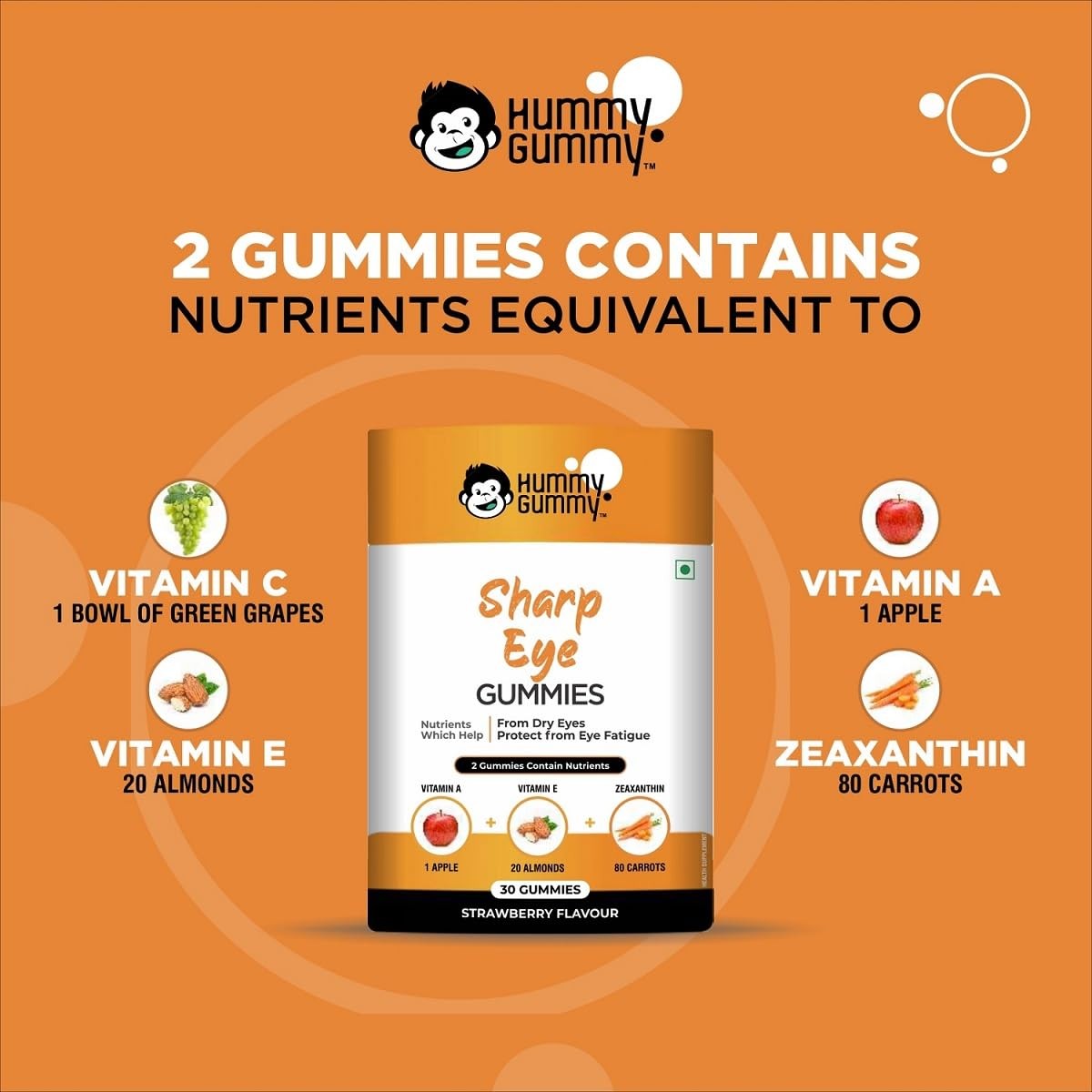Hummy Gummy Sharp Eye Gummies For Kids & Adults, Strawberry Flavor (30 Gummies)