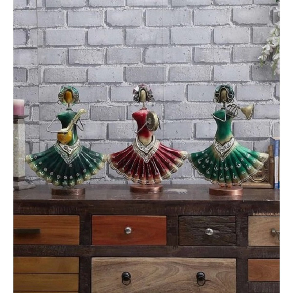 Set of 3 Traditional Looking Dancing Statues for Table Top