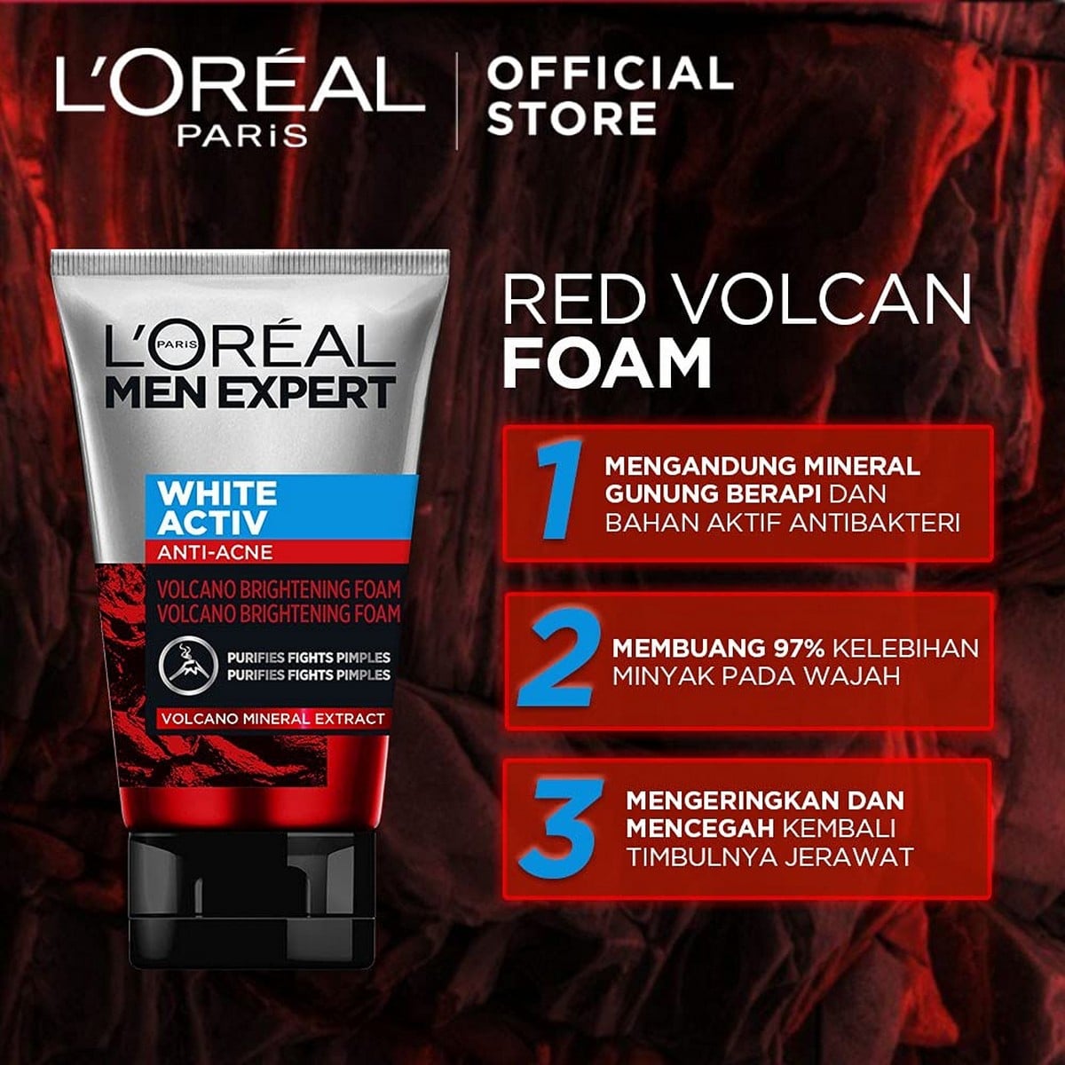 Loreal Men White Active Anti-Acne Foam (100 ml)