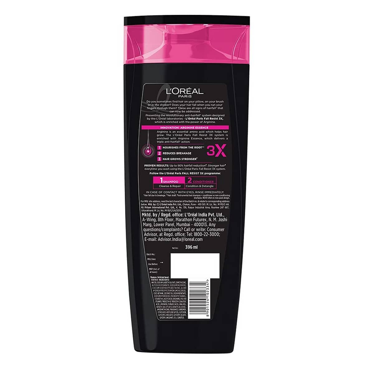 Loreal Paris Fall Resist 3X Anti-Hairfall Shampoo (396 ml)