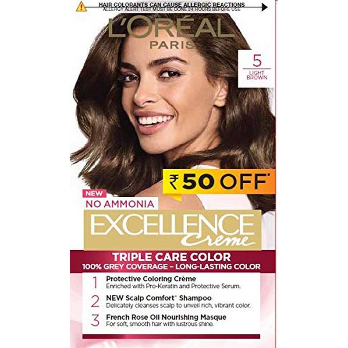 Loreal Paris Hair Color 5 Light Brown (72ml+100g)