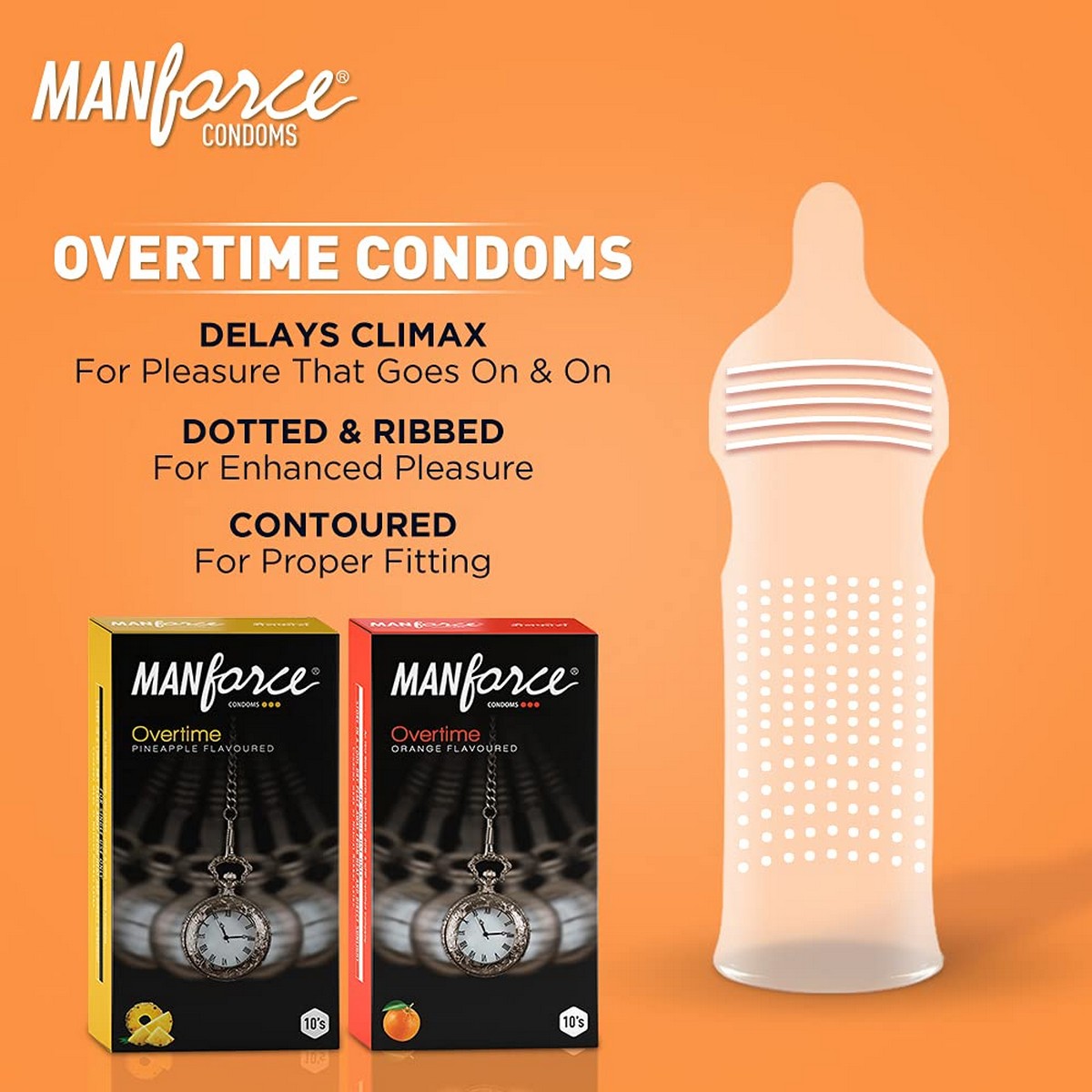 Manforce Overtime Orange & Pineapple 3in1 Condoms - 10s (Pack of 2)