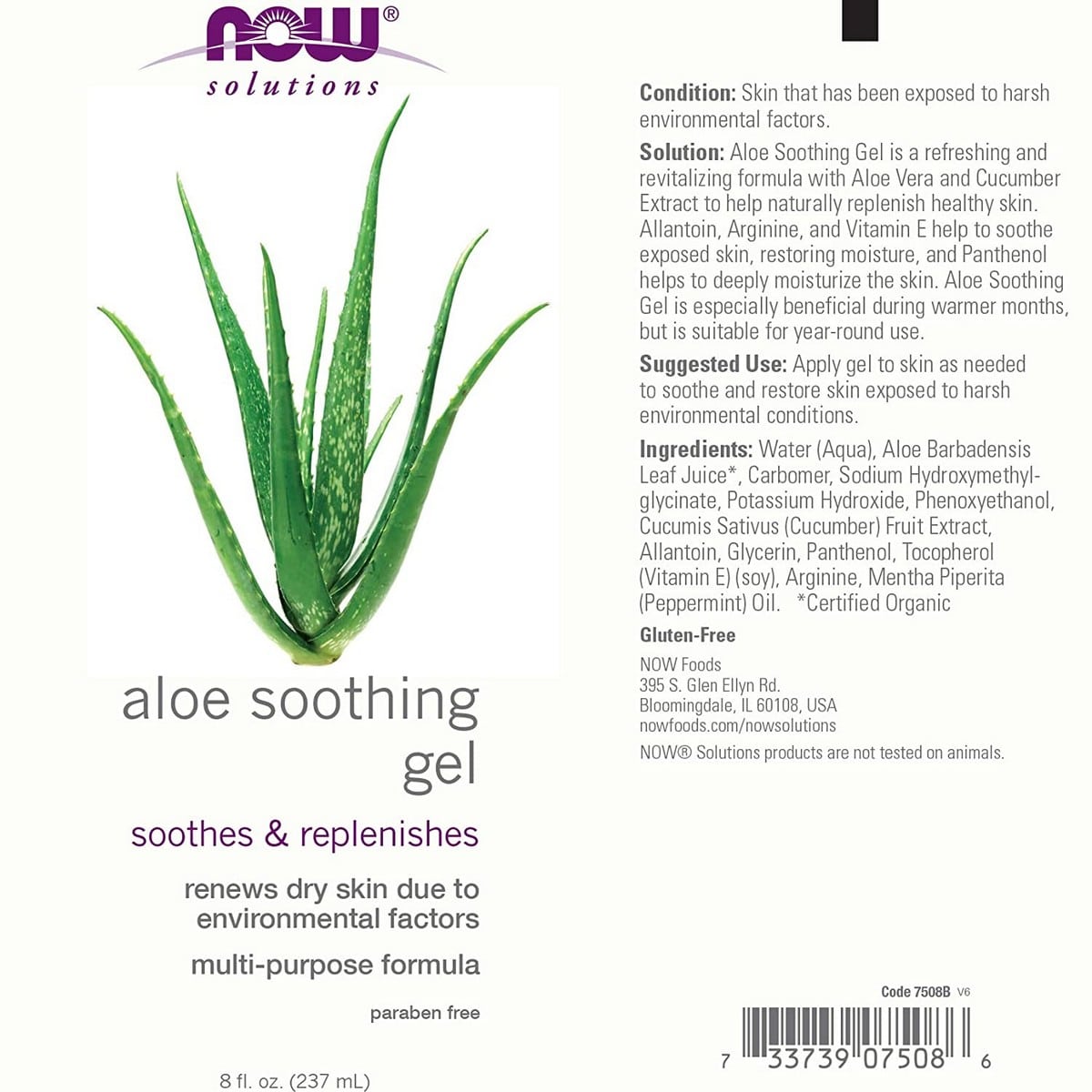 NOW Foods Aloe Soothing Gel 8 Fl Oz (237 ml)