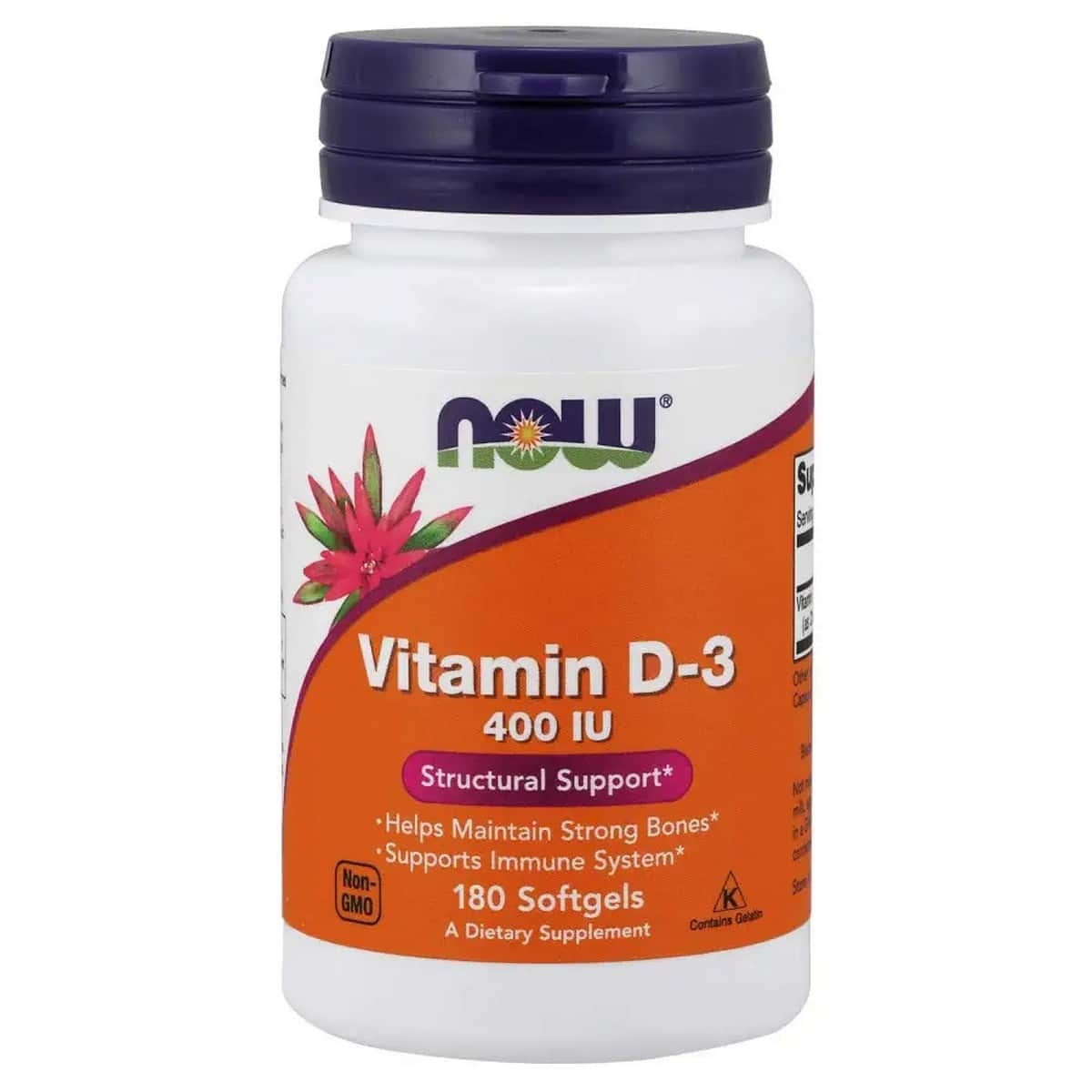 NOW Foods Vitamin D-3 400 IU Pack of 2 (180 capsules)