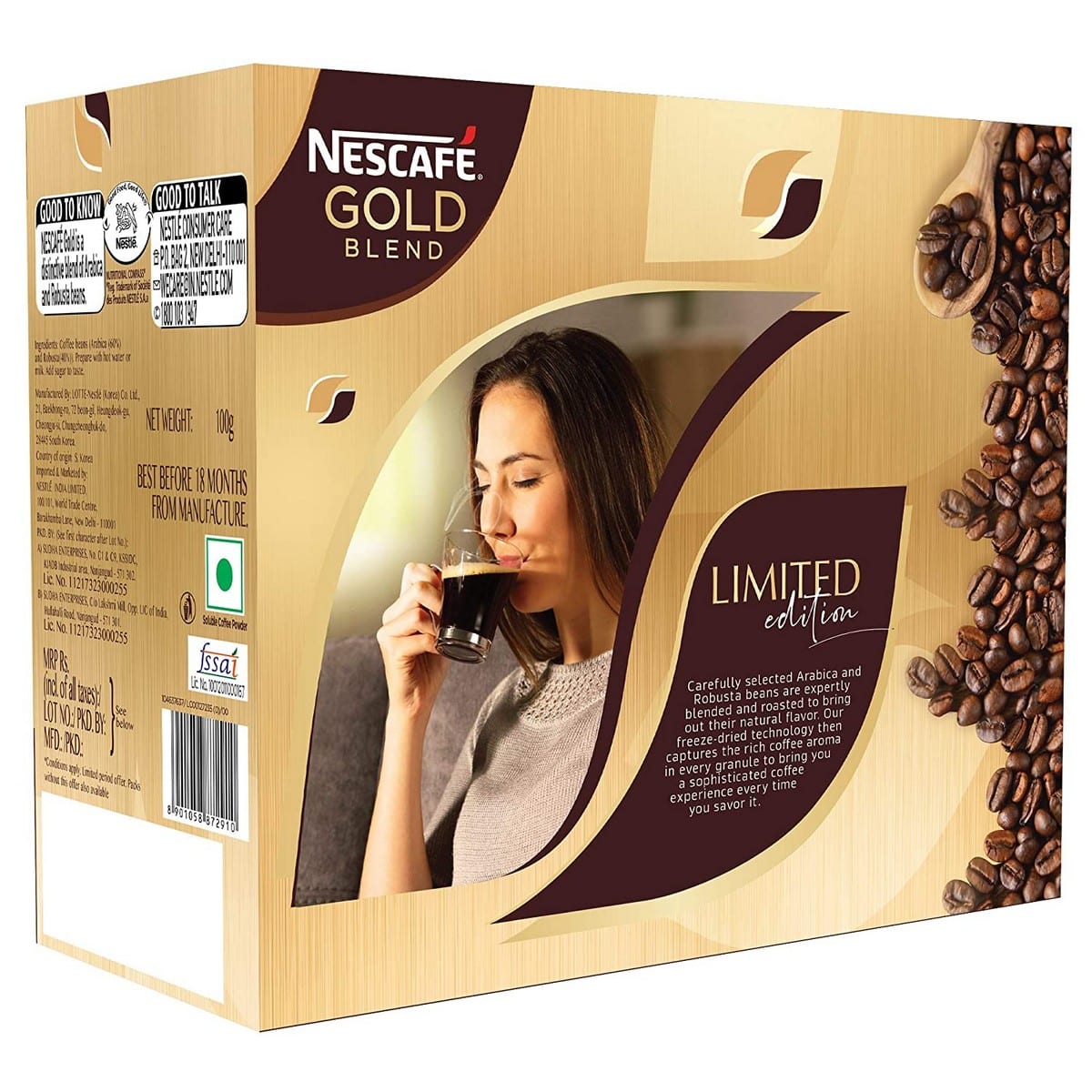 Nescafe Gold Blend Instant Coffee Powder (100 Grams) With Free Glass Mug
