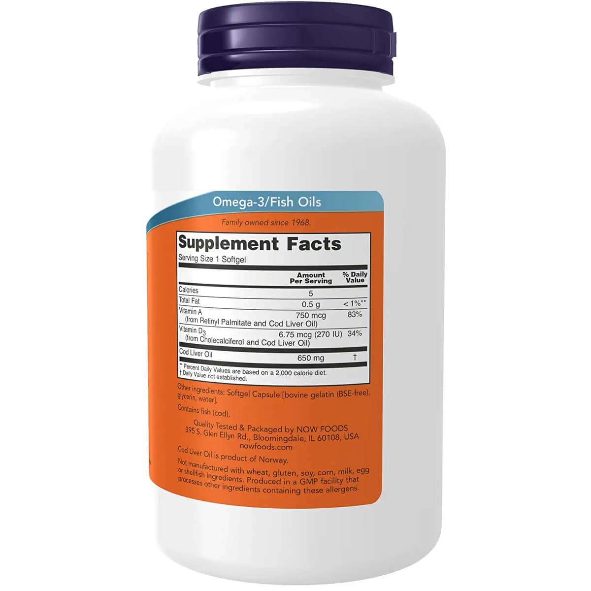 Now Foods Cod Liver Oil 650 mg (250 softgels)