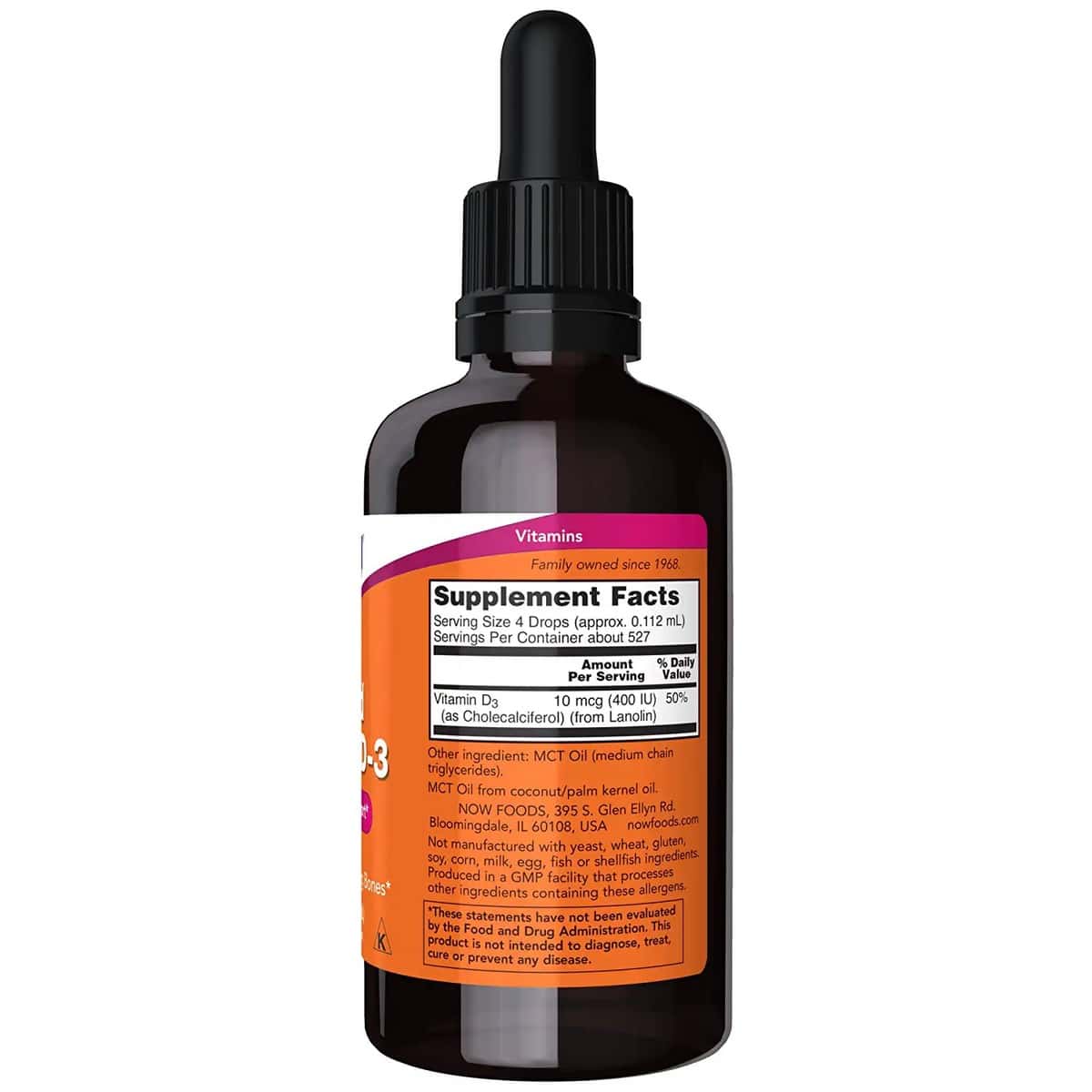 Now Foods Liquid Vitamin D-3 400Iu Dropper, 2 Ounce (59 ml)