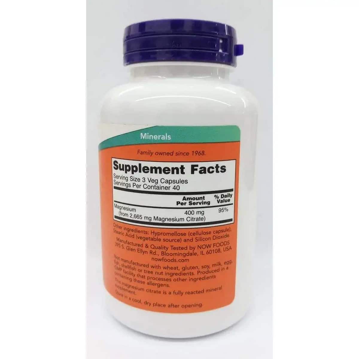 Now Foods Magnesium Citrate 400 mg (120 capsules)