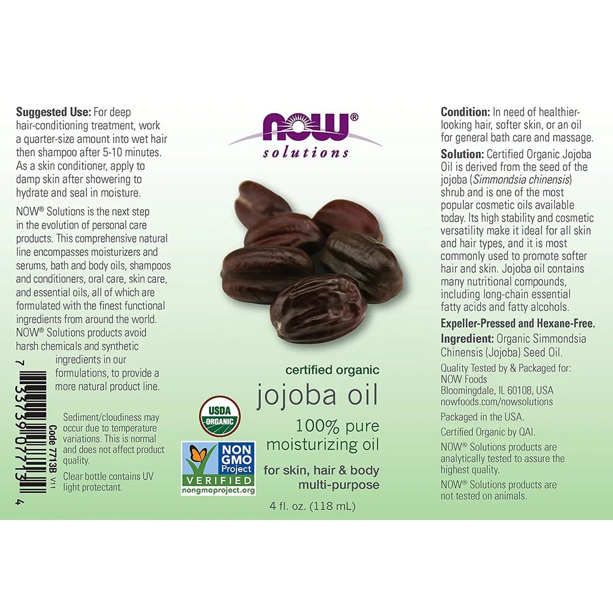 Now Foods Organic Jojoba Oil 4 Ounce (118 ml)