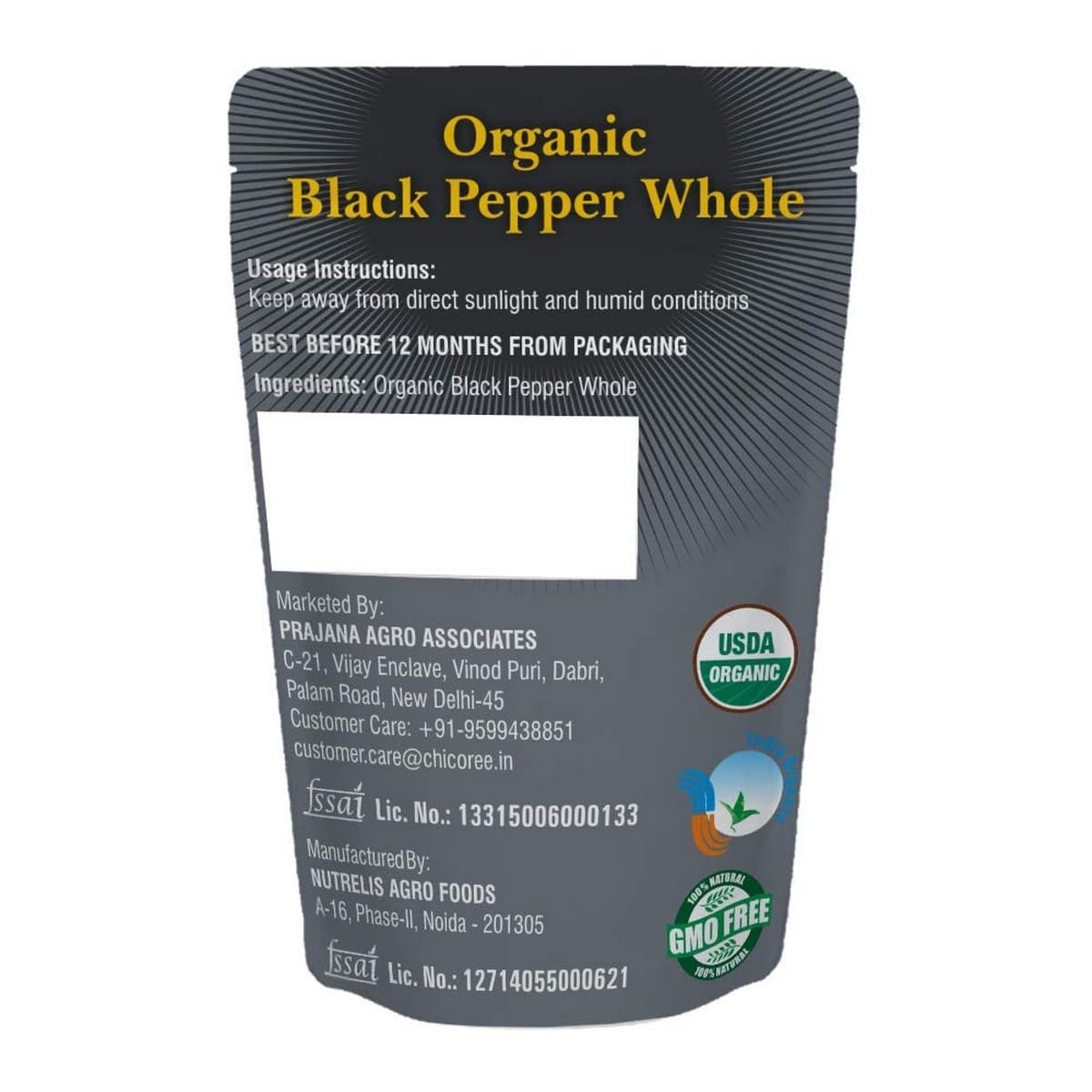 Nutrelis Organic Black Pepper Whole (100 GM)