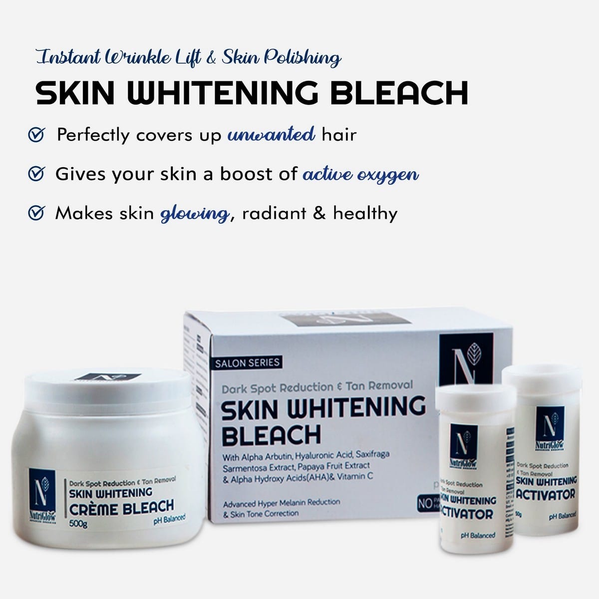 Nutriglow Advanced Organics Skin Whitening Cream Bleach Kit (700 gm)