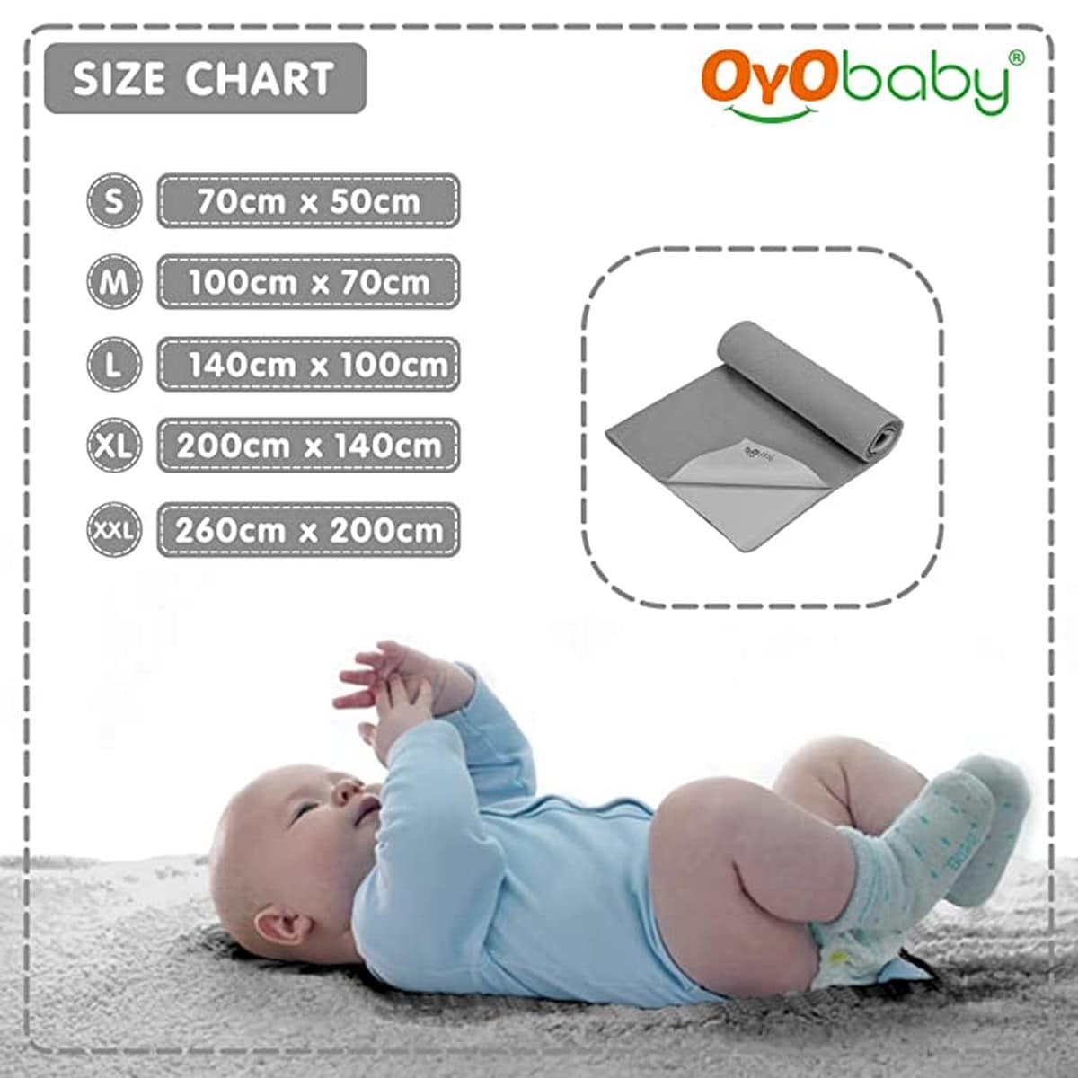 OYO Baby Dry Sheet For New Born Babies, Medium Grey (100cm x 70cm)