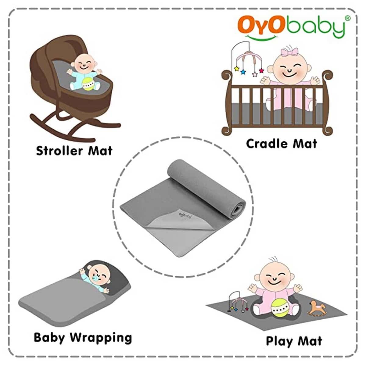 OYO Baby Dry Sheet For New Born Babies, Medium Grey (100cm x 70cm)